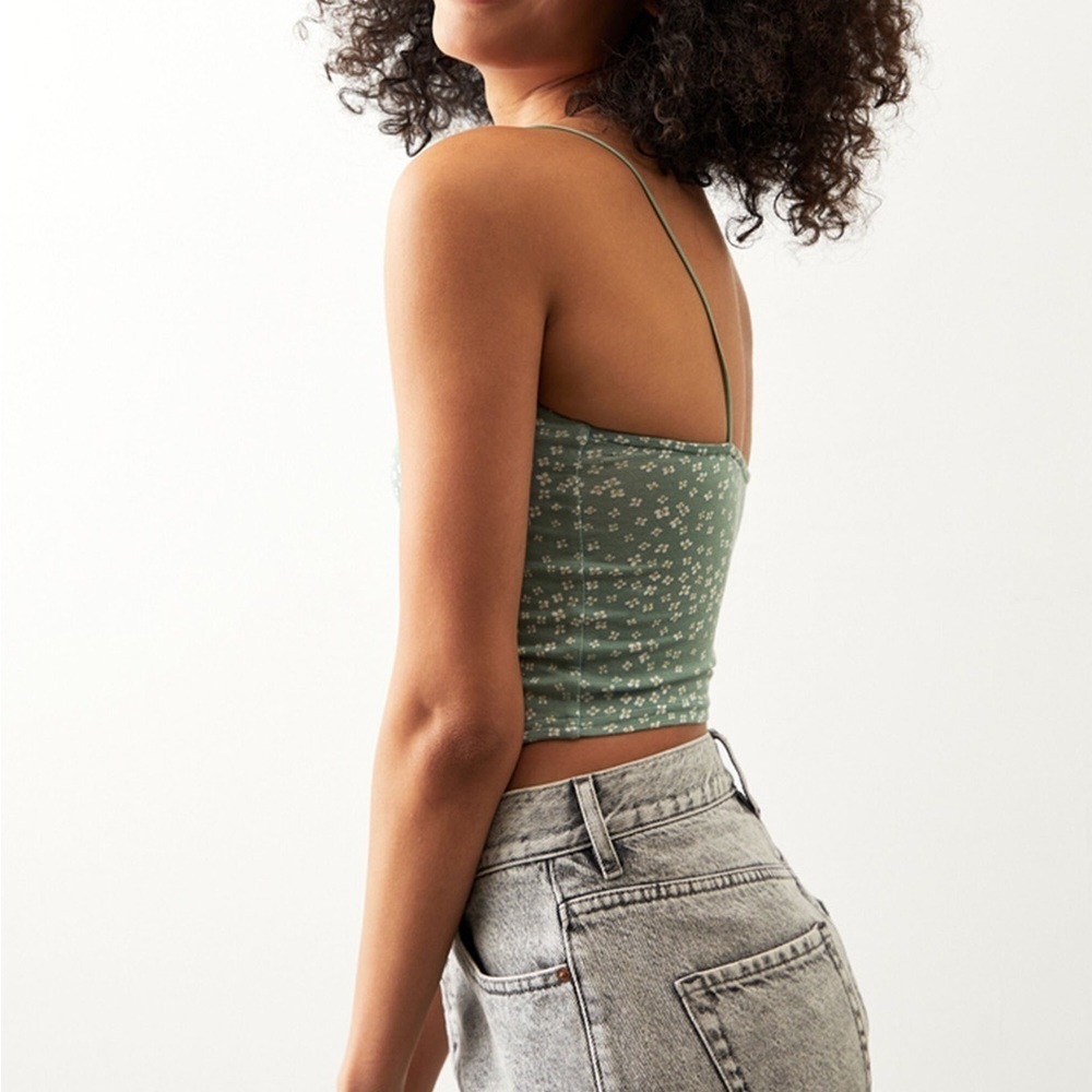 Pacsun Basics green Floral Square Neck Tank/Cami xs sexy summer spaghetti straps - Picture 2 of 10